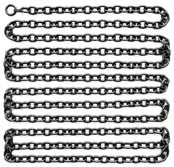Surveyor's chain laid in rows, the first 12% marked