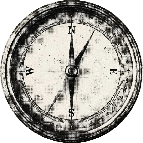 Engraved surveyor's compass, its degree ring marked to 154.8°