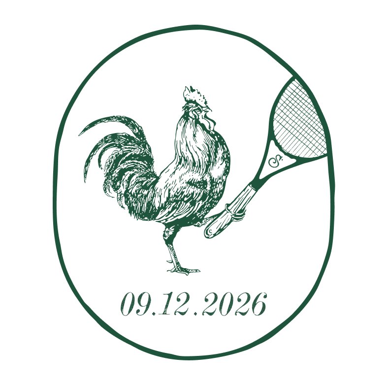 Rooster with tennis racquet, oval crest, 09.12.2026